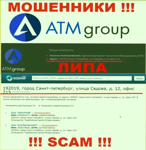 Во всемирной сети internet и на веб-ресурсе лохотронщиков ATM Group нет честной инфы об их адресе регистрации