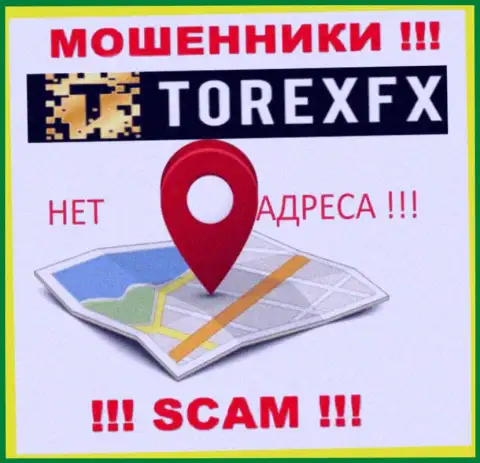 Torex FX не представили свое местонахождение, на их сайте нет данных о адресе регистрации