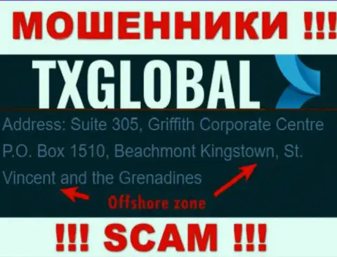 С вором TXGlobal довольно рискованно взаимодействовать, ведь они зарегистрированы в офшорной зоне: St. Vincent and the Grenadines
