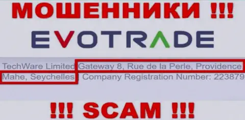 Из организации ЭвоТрейд вернуть обратно финансовые активы не выйдет - указанные internet-ворюги сидят в оффшорной зоне: Gateway 8, Rue de la Perle, Providence, Mahe, Seychelles