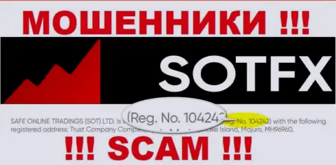 Как указано на официальном веб-ресурсе мошенников SotFX: 10424 - это их регистрационный номер