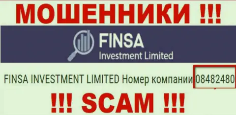 Как указано на официальном сайте мошенников FinsaInvestmentLimited: 08482480 - это их регистрационный номер