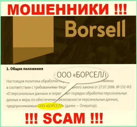 Мошенники Borsell принадлежат юридическому лицу - ООО БОРСЕЛЛ