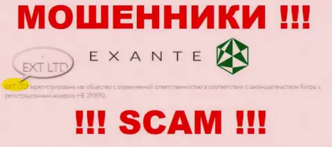 Организацией EXANTE управляет ХНТ ЛТД - данные с официального сайта мошенников