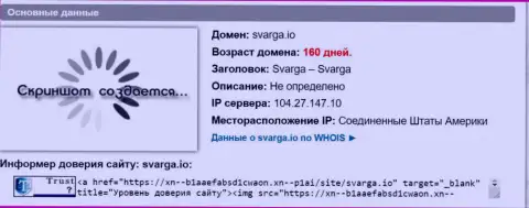 Возраст доменного имени ФОРЕКС дилинговой конторы Svarga, исходя из информации, полученной на интернет-портале doverievseti rf