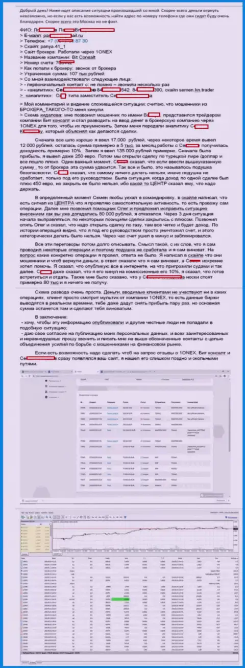 Подробная история лохотрона биржевого трейдера ворюгами из 1Оnex Сom на сумму в размере 107 тыс. рублей